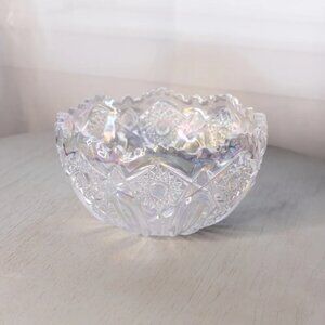 Vintage LE Smith Large Clear Iridescent Glass Quintec Bowl